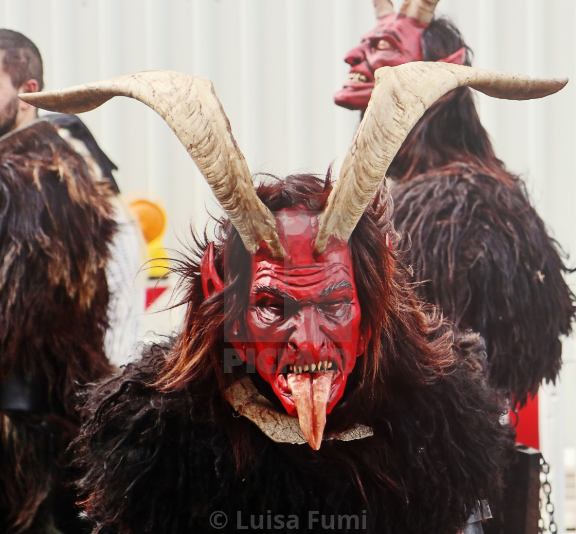 "Traditional Krampus run at the Christmas market in Munich" stock image