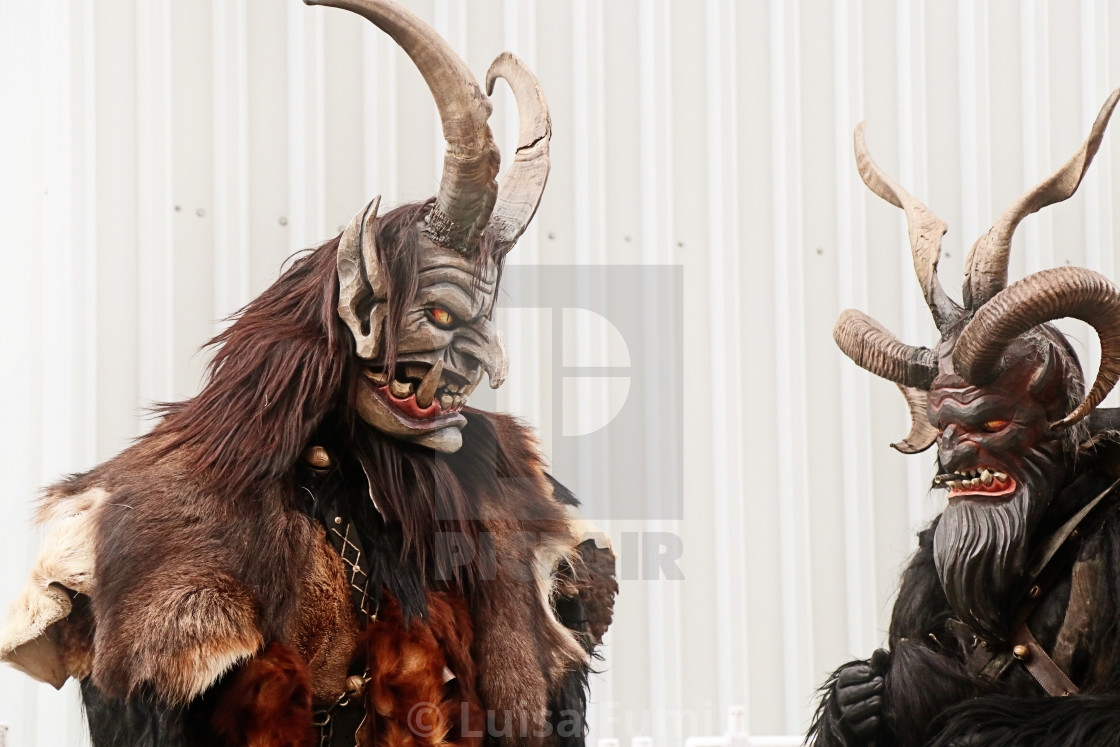 "Traditional Krampus run at the Christmas market in Munich" stock image