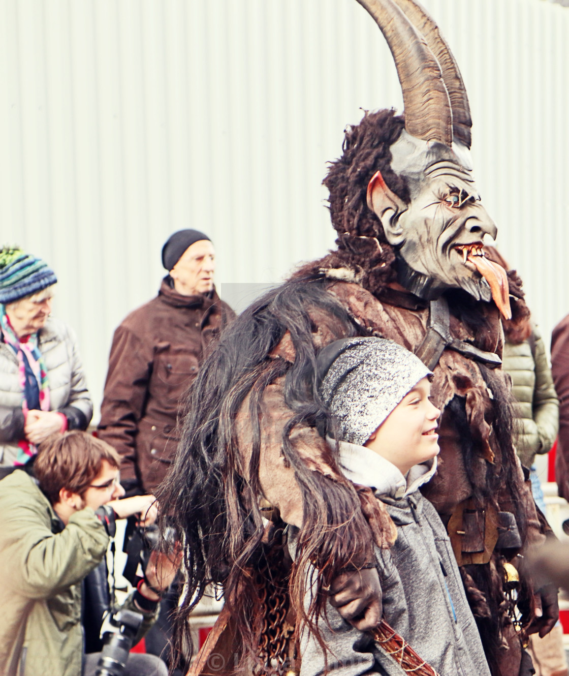 "Traditional Krampus run at the Christmas market in Munich" stock image