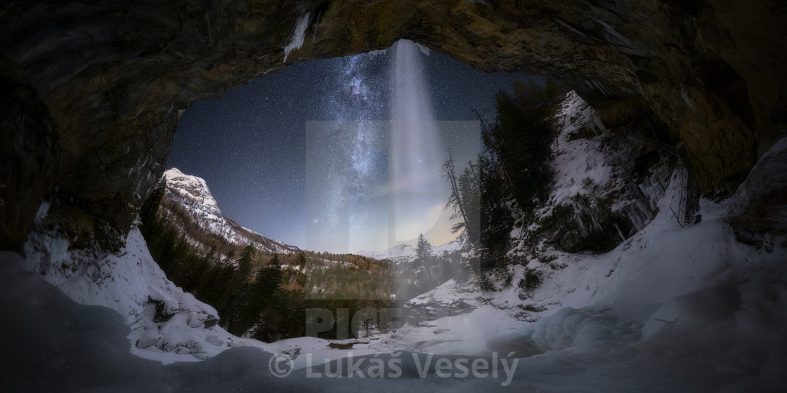 "Behind waterfall" stock image