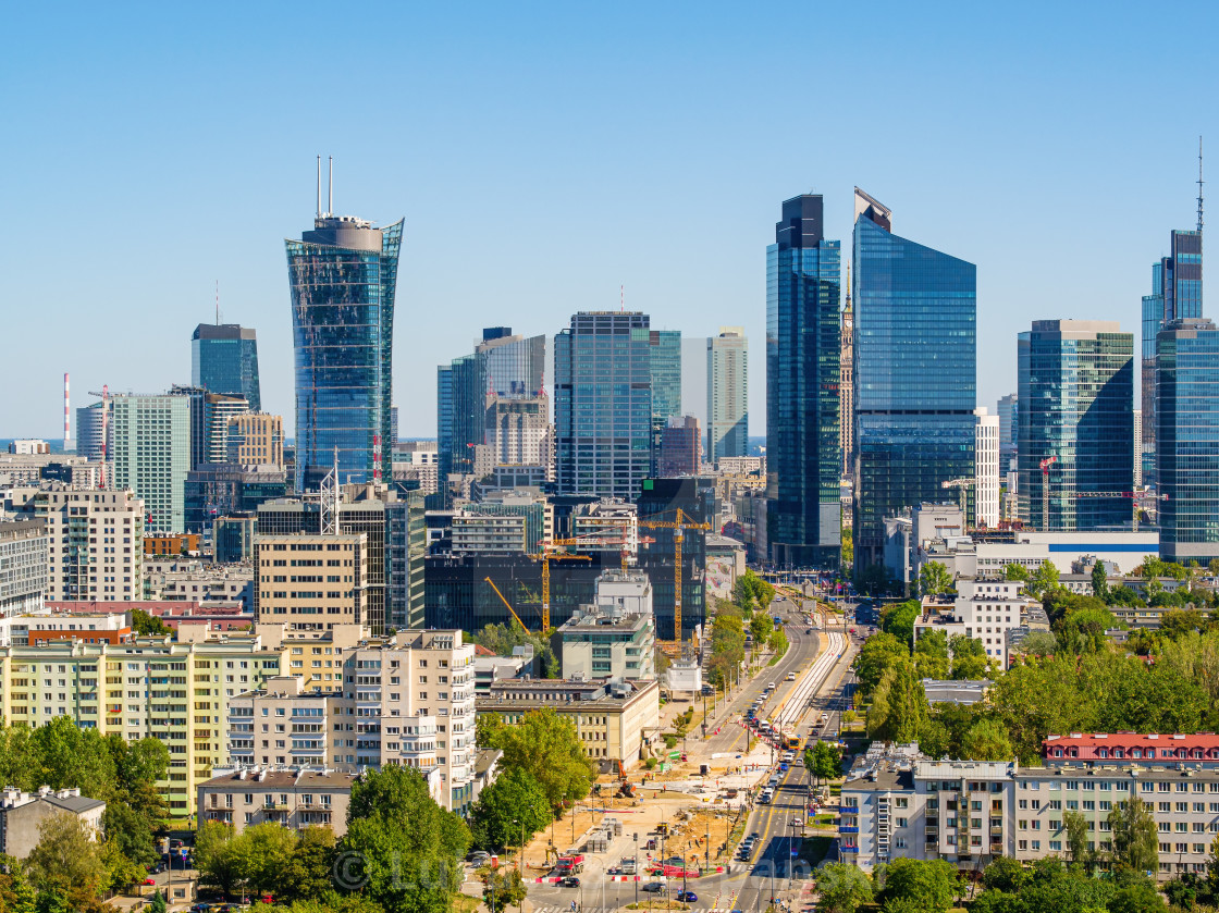 "Office district around Daszynskiego roundabout called "new Mordor", Warsaw skyline aerial image" by Lukasz Szczepanski - $15.93 "Office district around Daszynskiego roundabout called "new Mordor", Warsaw skyline aerial image" stock image