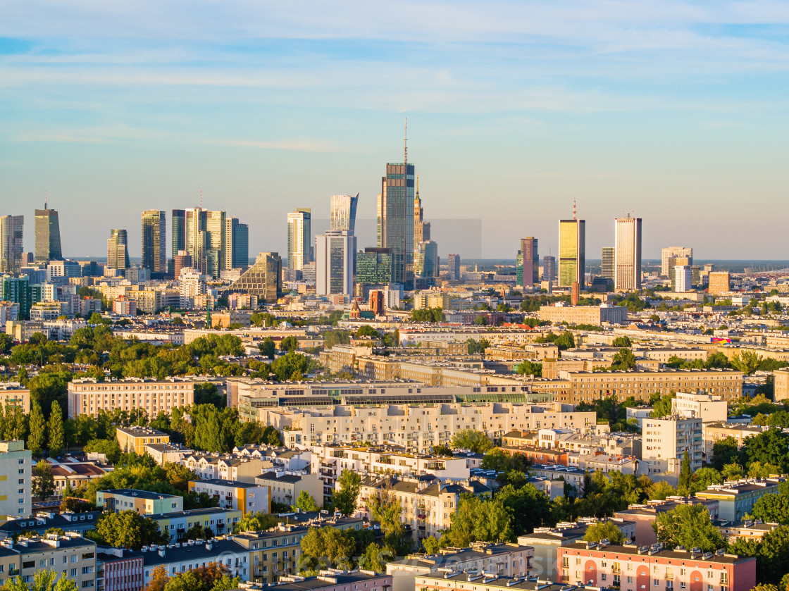 "Warsaw skyline aerial landscape, view from Szczesliwice district at dusk." by Lukasz Szczepanski - $15.93 "Warsaw skyline aerial landscape, view from Szczesliwice district at dusk." stock image