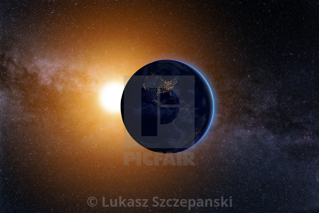 "Planet Earth and rising Sun against Milky Way, solar system abstract landscape. Elements of this image furnished by NASA." by Lukasz Szczepanski - $15.93 "Planet Earth and rising Sun against Milky Way, solar system abstract landscape. Elements of this image furnished by NASA." stock image