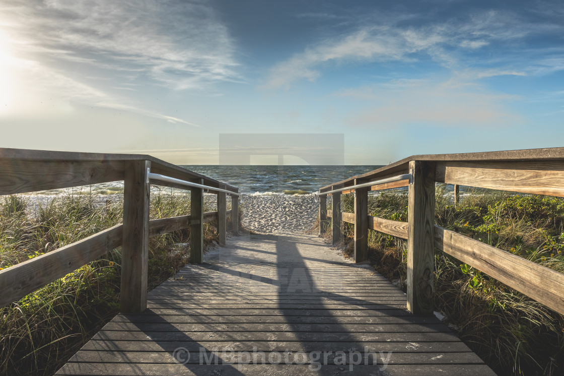 "Boardwalk to the beach on Sanibal Island, Florida" stock image