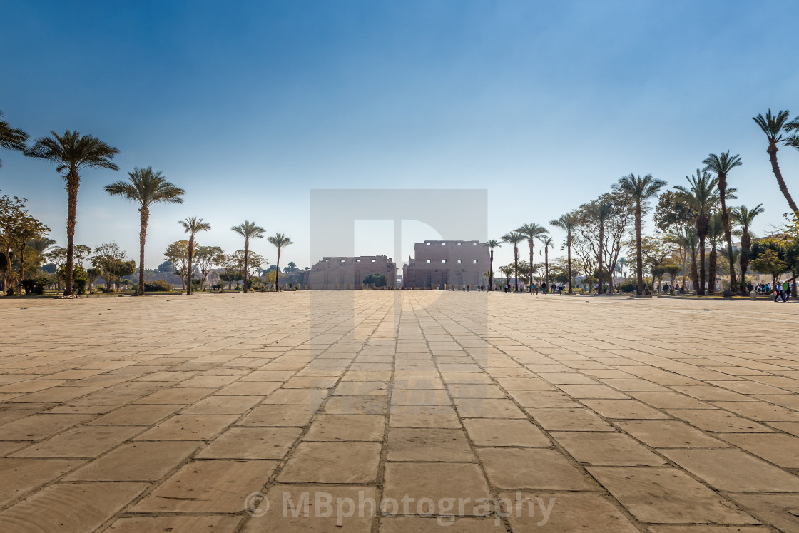 "Emtpy place with palm trees in front of the Temple in Karnak, Luxor Egypt" stock image