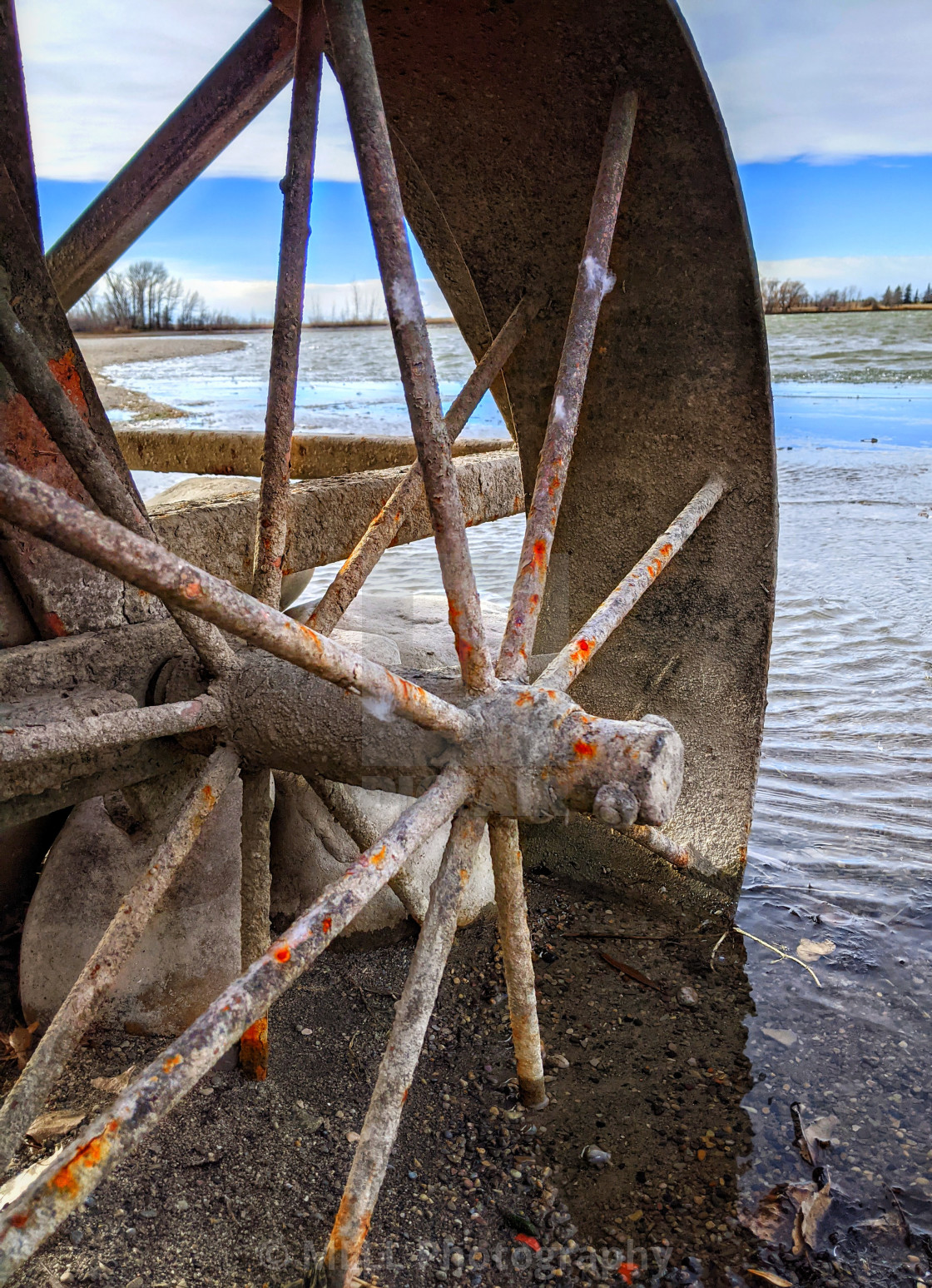 "Rusty dock wheel" stock image