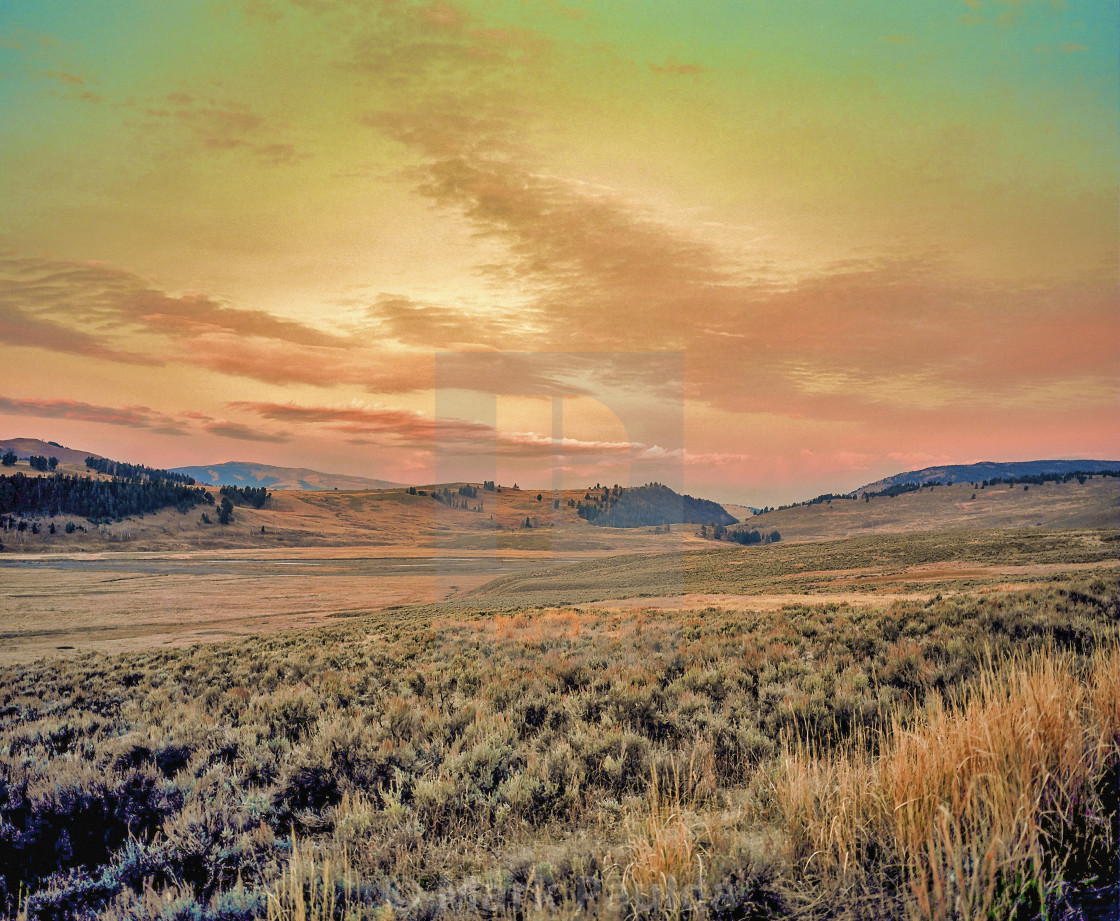 "YELLOWSTONE MORNING SKY GLOW" stock image