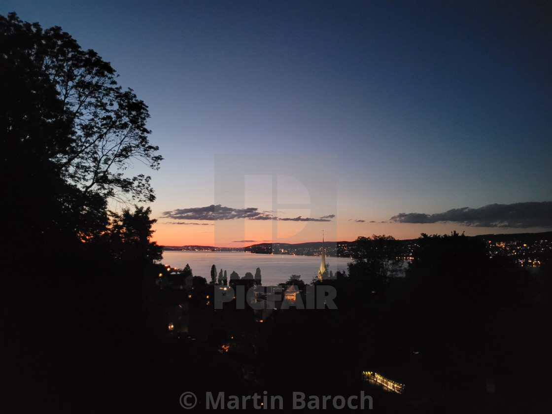 "Sunset Over Lake Zurich in Horgen" stock image