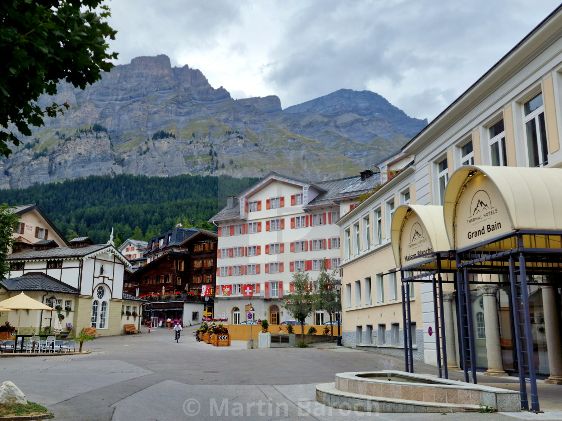 "Leukerbad Dorfplatz" stock image