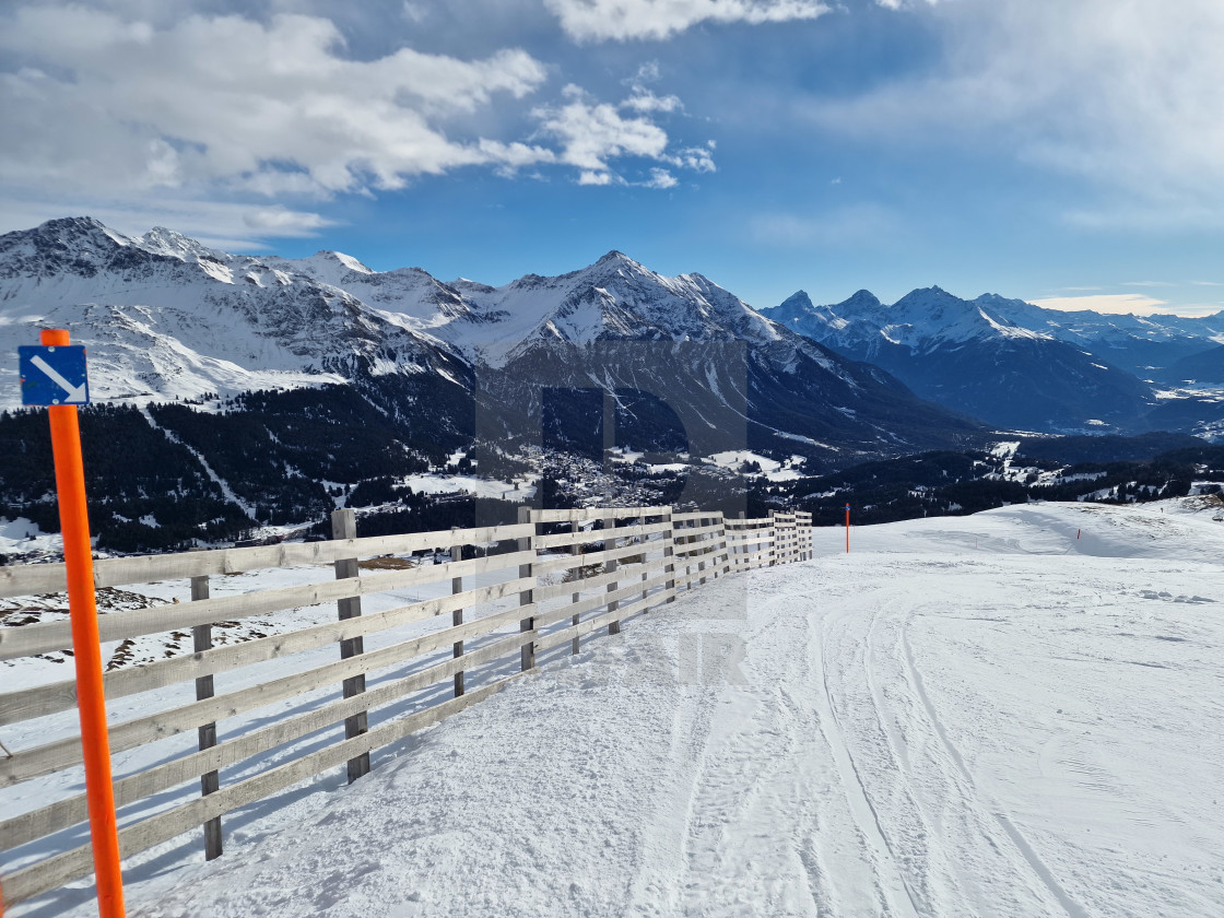 "Blue ski slope in Lenzerheide" stock image