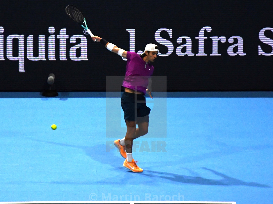 "Lorenzo Musetti one-handed backhand" stock image