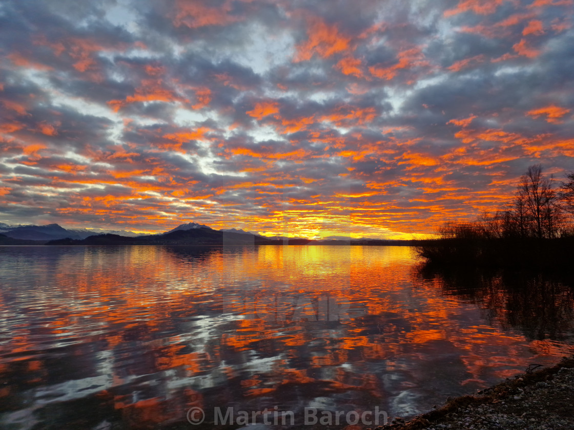 "Orange Lake Zug sunset" stock image