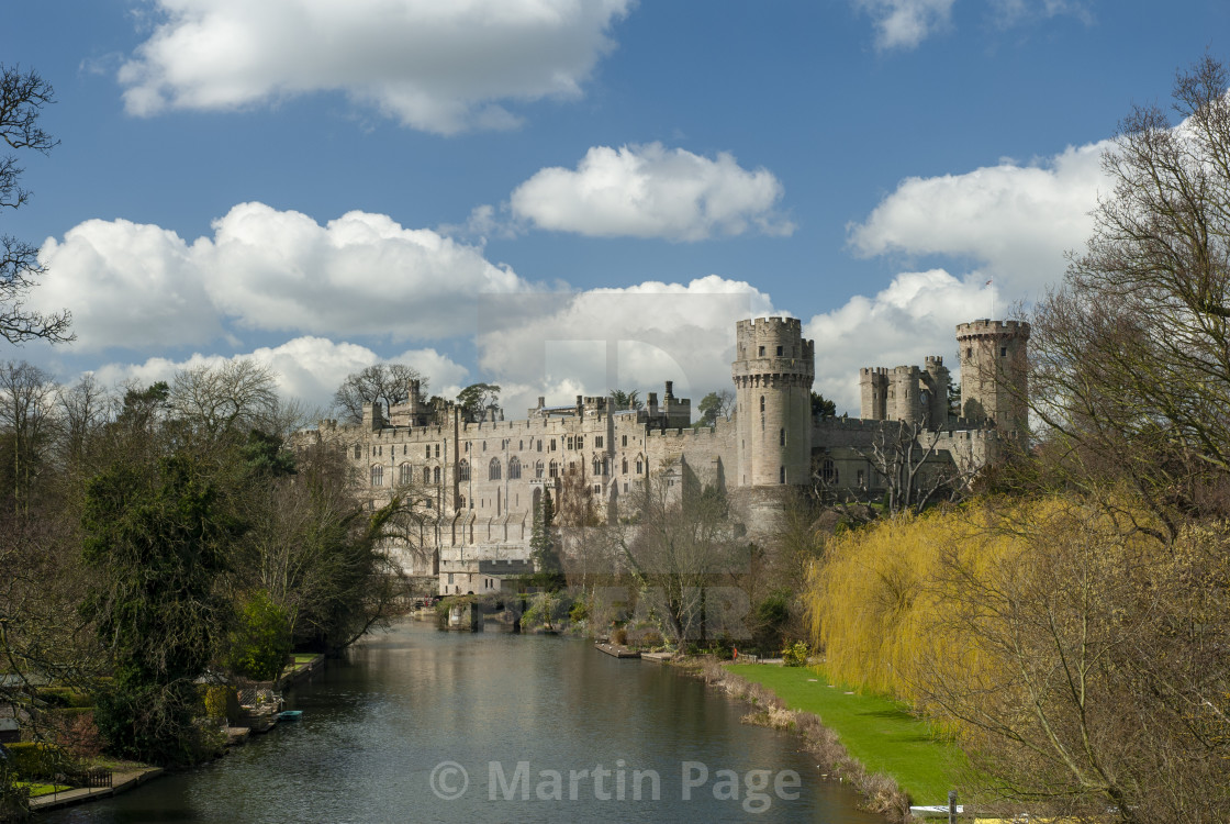 "Warwick Castle, Warwick, with River Avon in foreground." stock image