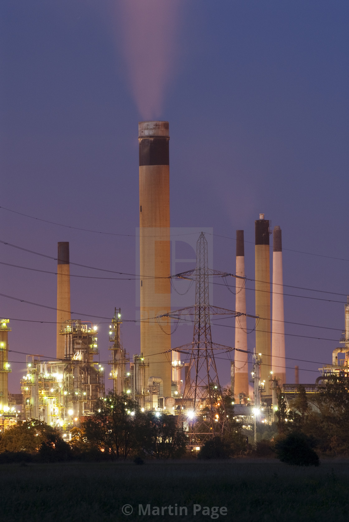 "Coryton Oil Refinery, Essex at night." stock image