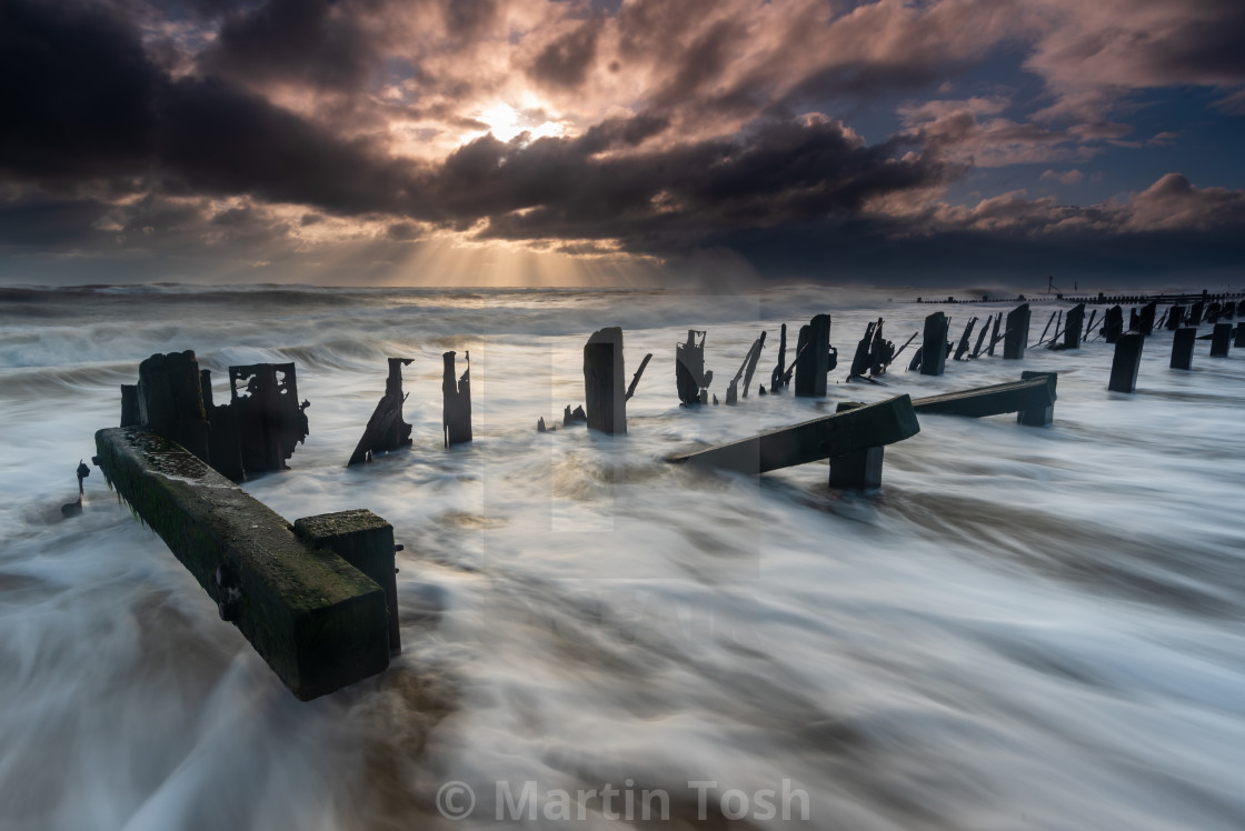 "Stormy clouds Seascape, Cart Gap, Norfolk i" stock image