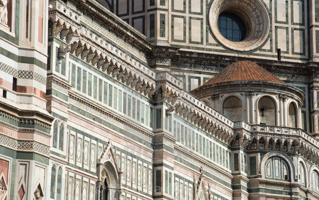 "Architectural details of Cathedral of Santa Maria del Fiore Cathedral of Florence. Italy Europe" stock image