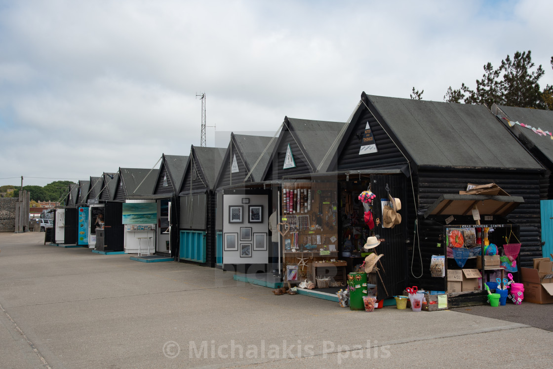 "Souvenir shops in whitstable Harbour fishing pier" stock image