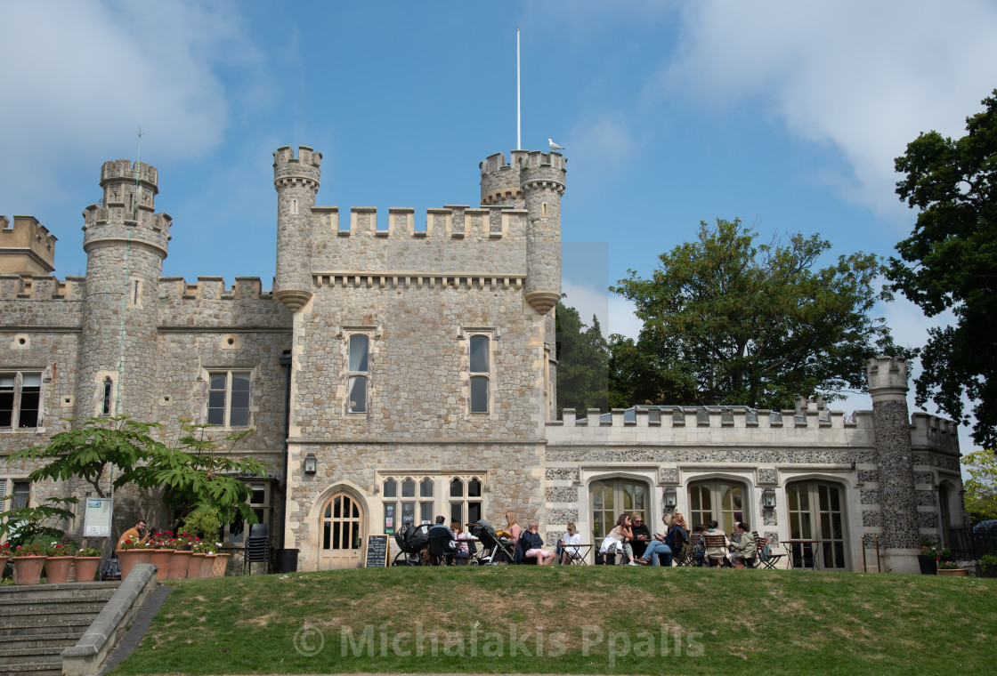 "Whitstable castle landmark . Old medieval fort view cafe and public gardens" stock image