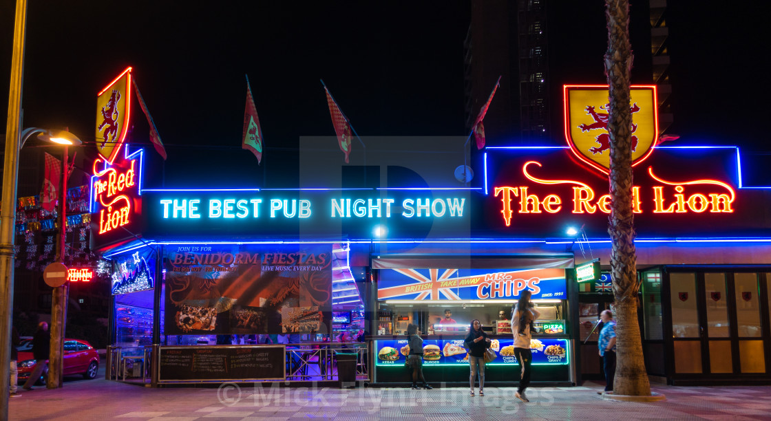 Purchase digital downloads a range of products of Mick Flynn Images's image - The Red Lion Pub in the New Benidorm, Province, Spain.