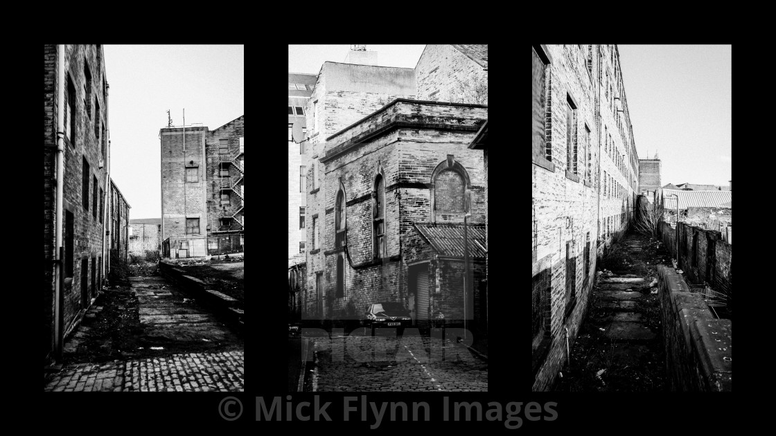 "Black and white collage of gritty urban and industrial scenes from Bradford,..." stock image