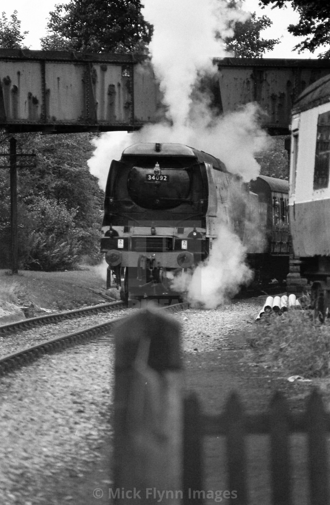 "Haworth railway station, West Yorkshire circa 1982 black and white archive..." stock image