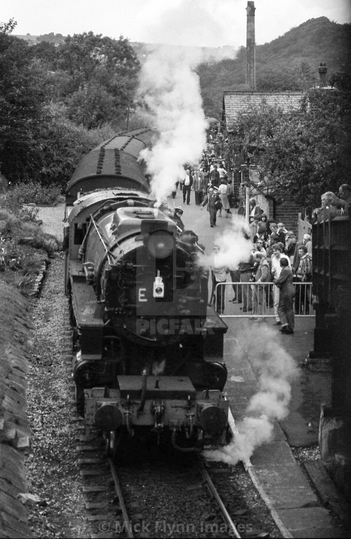 "Haworth railway station, West Yorkshire circa 1982 black and white archive..." stock image