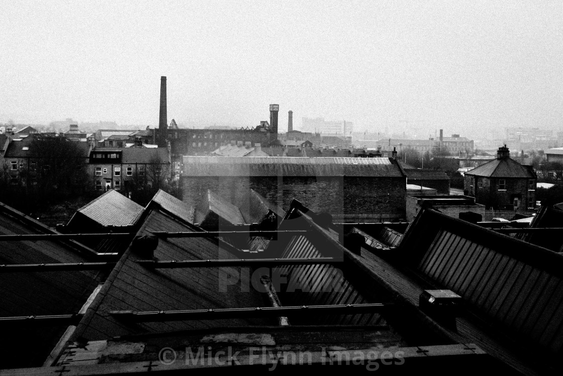 "A view from the rooftop of Daniel Illingworth's worsted spinning Mill, Thornton Road." stock image