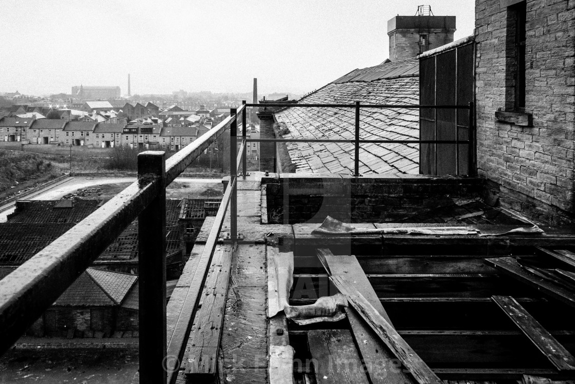 "A view from the rooftop of Daniel Illingworth's worsted spinning Mill, Thornton Road." stock image