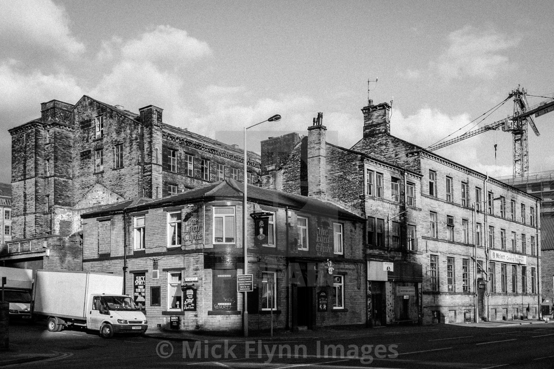 "Thompsons Mill, Fulton Street, Tetley Street, Thornton Road Bradford, West Yorkshire. Interior view. An image from my series 'Monochrome Mill Town', black and white studies around the northern Wool City of Bradford, West Yorkshire." stock image