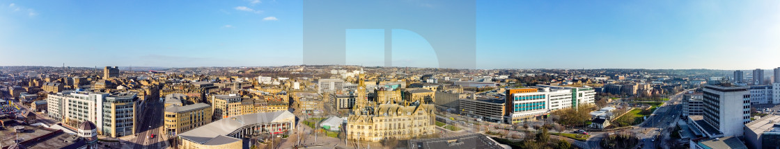 "Aerial panoramic view of Bradford City centre, West Yorkshire" stock image