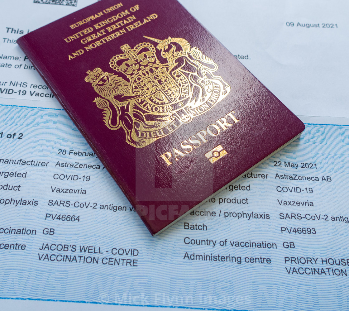 "NHS UK, proof of double vaccination document required for some travel abroad,..." stock image