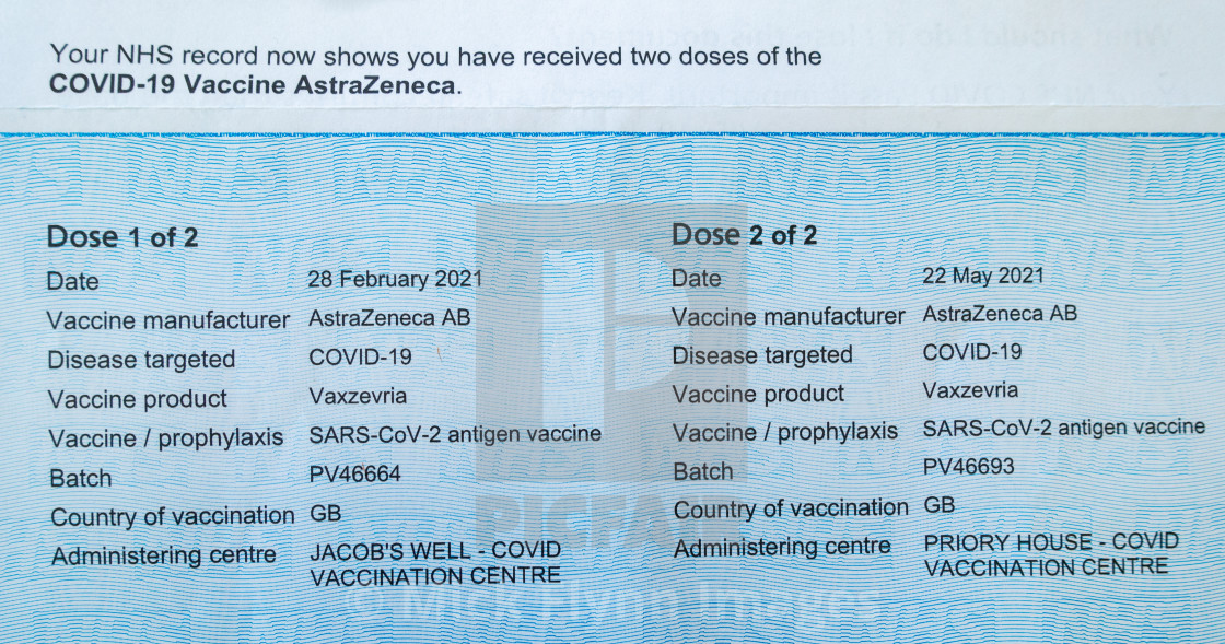 "NHS UK, proof of double vaccination document required for some travel abroad,..." stock image