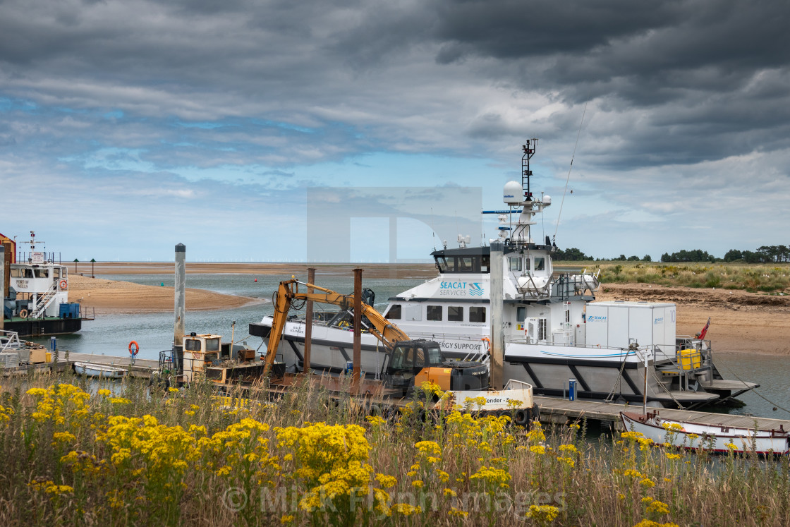 "Seacat services, offshore support vessels moored in Wells-next-the-sea North..." stock image