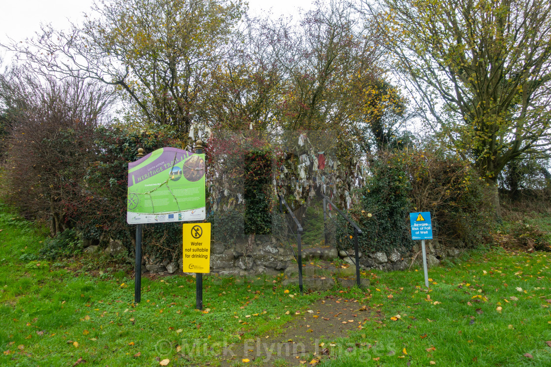 "St Olcan's Shrine, Holy Well, warning signs not to drink the water, it's non..." stock image