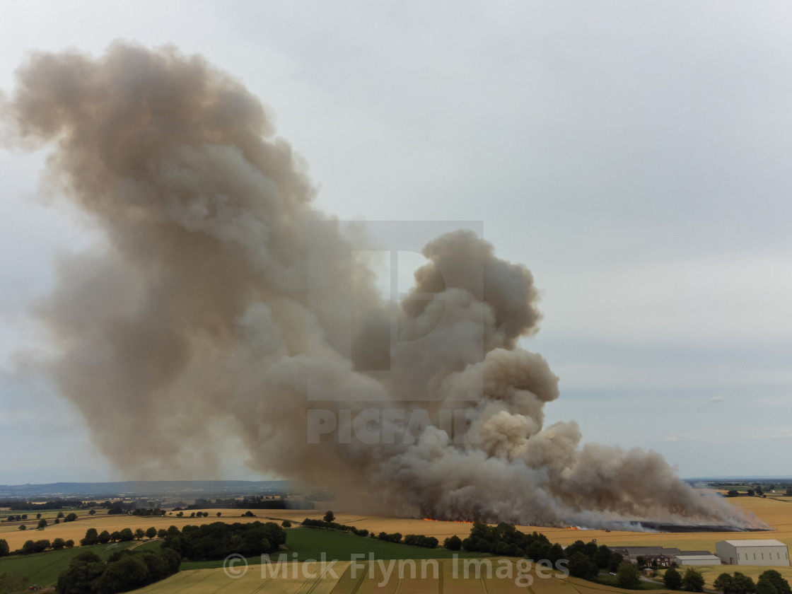 "Crop fire near Ripon North Yorkshire UK" stock image