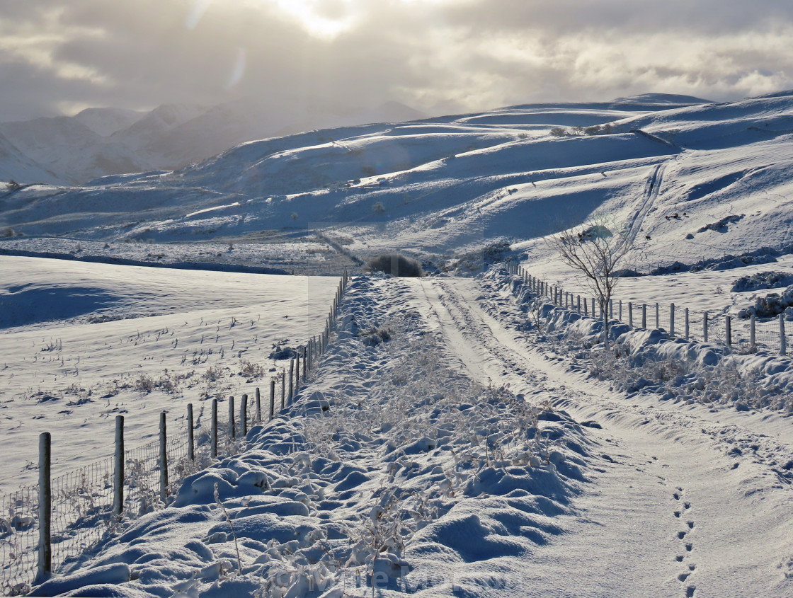 "Footsteps in the snow, Hatteringill" stock image