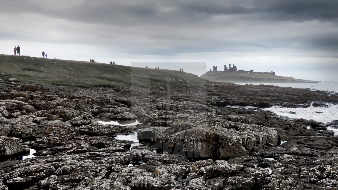 "Social distancing! Dunstanburgh" stock image