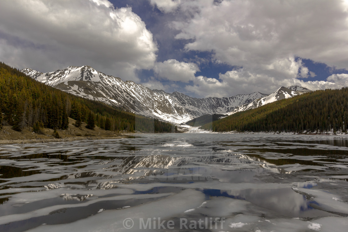 "Mountain lake and snowcapped mountains" stock image