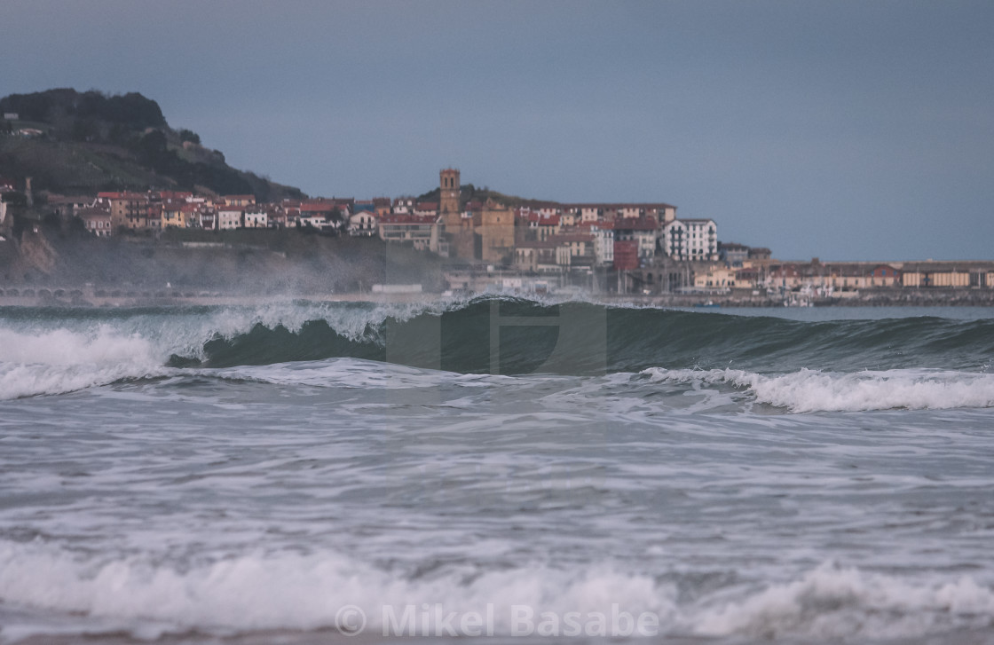 "Getaria town seen from the beach in the Basque Country" stock image