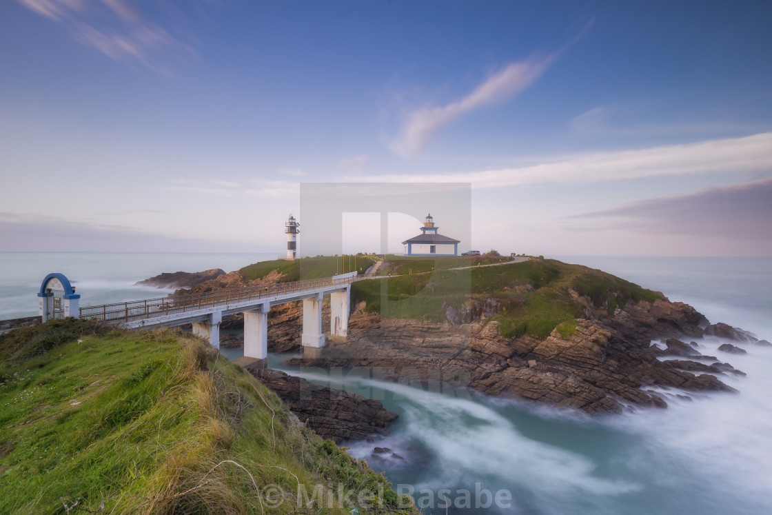 "Lighthouse in Illa de Pancha, Asturias, Spain" stock image