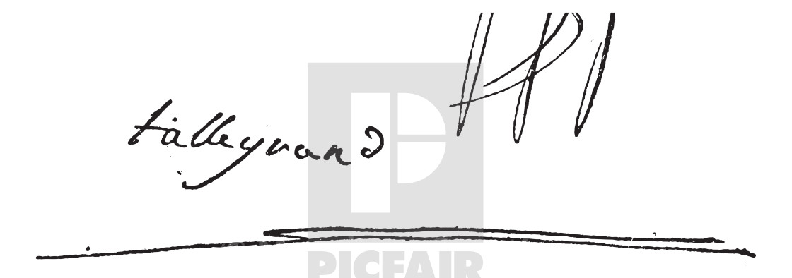 "Signature of Charles Maurice de Talleyrand-Perigord, first Prince de Benevent..." stock image