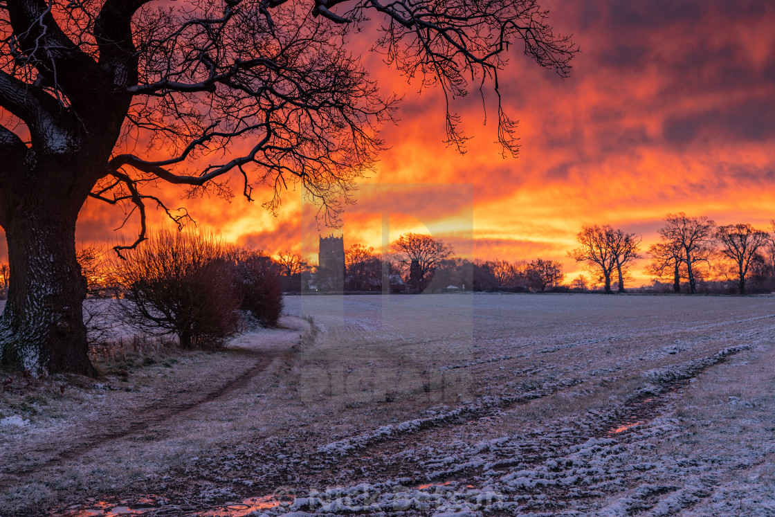 "Sunrise at Rougham village, Suffolk" stock image