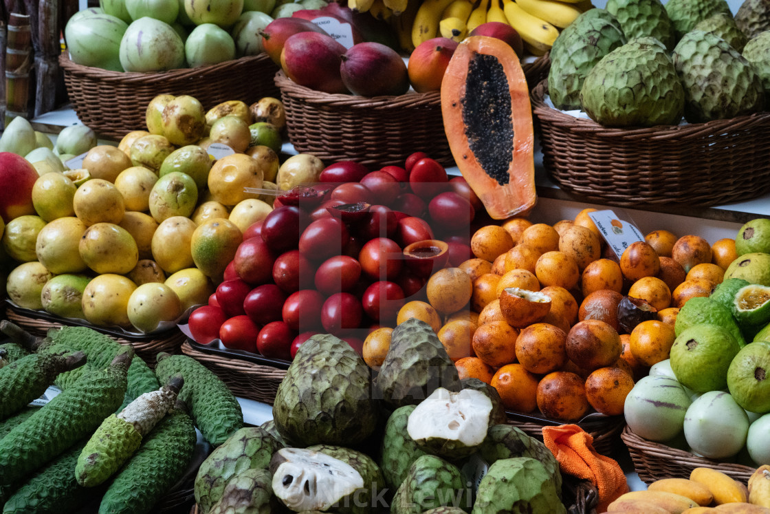 "Mercado dos Lavradores (Farmers' Market) - Fruit and veg market in Funchal, Madeira" stock image