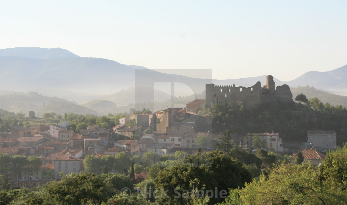 "The Castle at Durban-Corbieres" by Nick Sample - £15.00 "The Castle at Durban-Corbieres" stock image