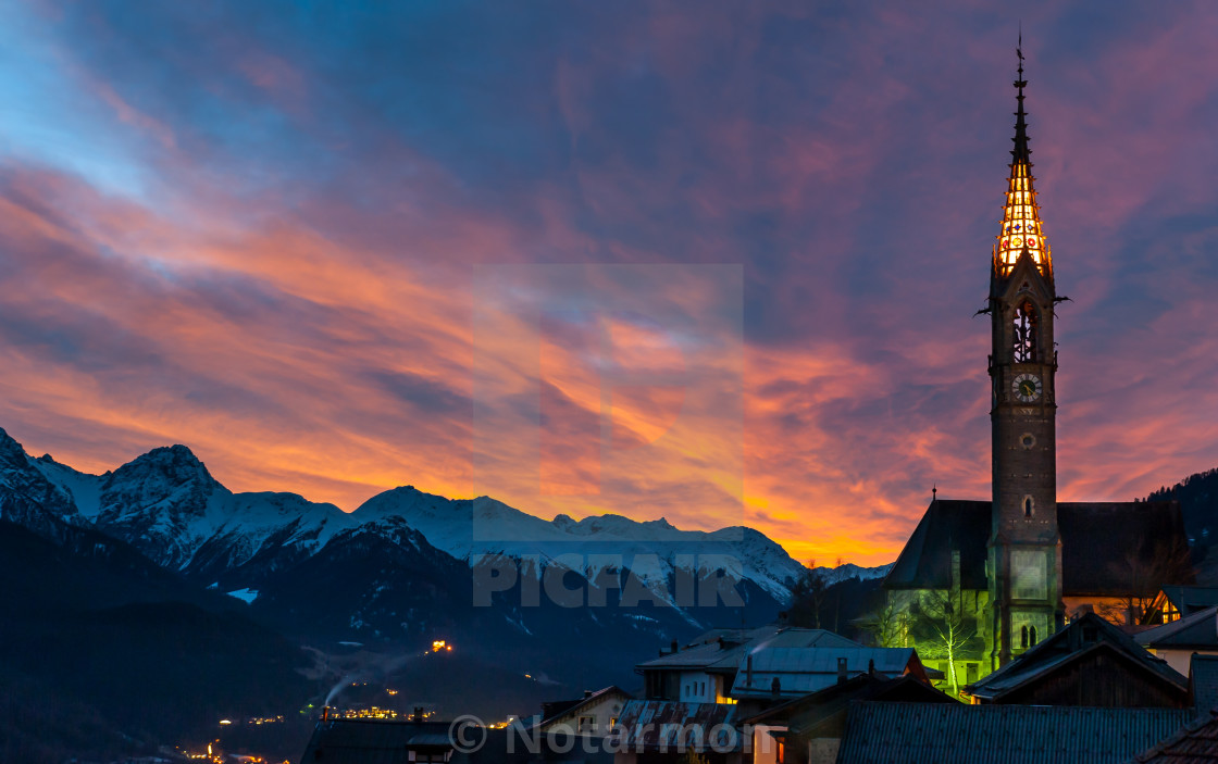 "Sunset with the church of Sent" stock image