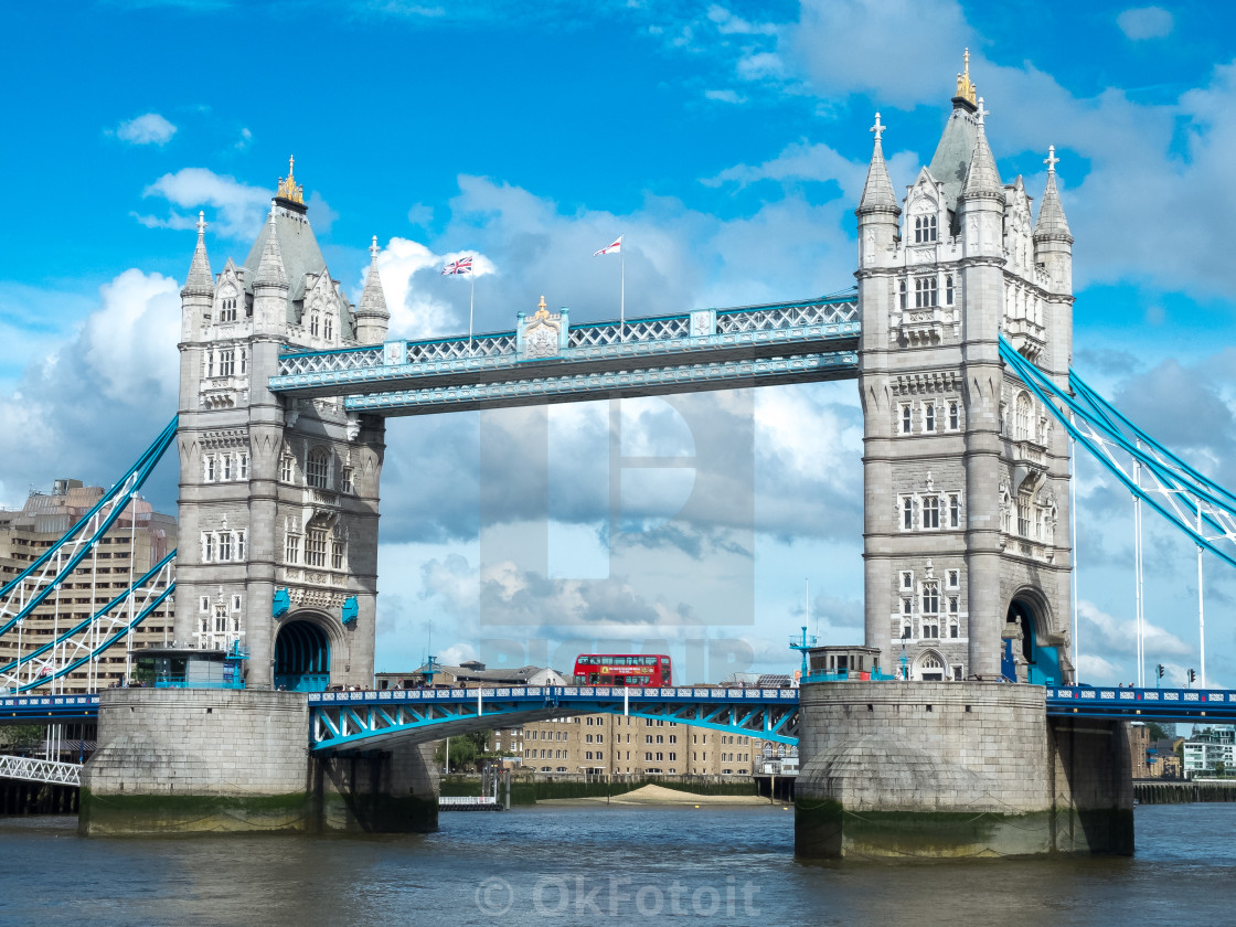 "London tower bridge with red bus" stock image