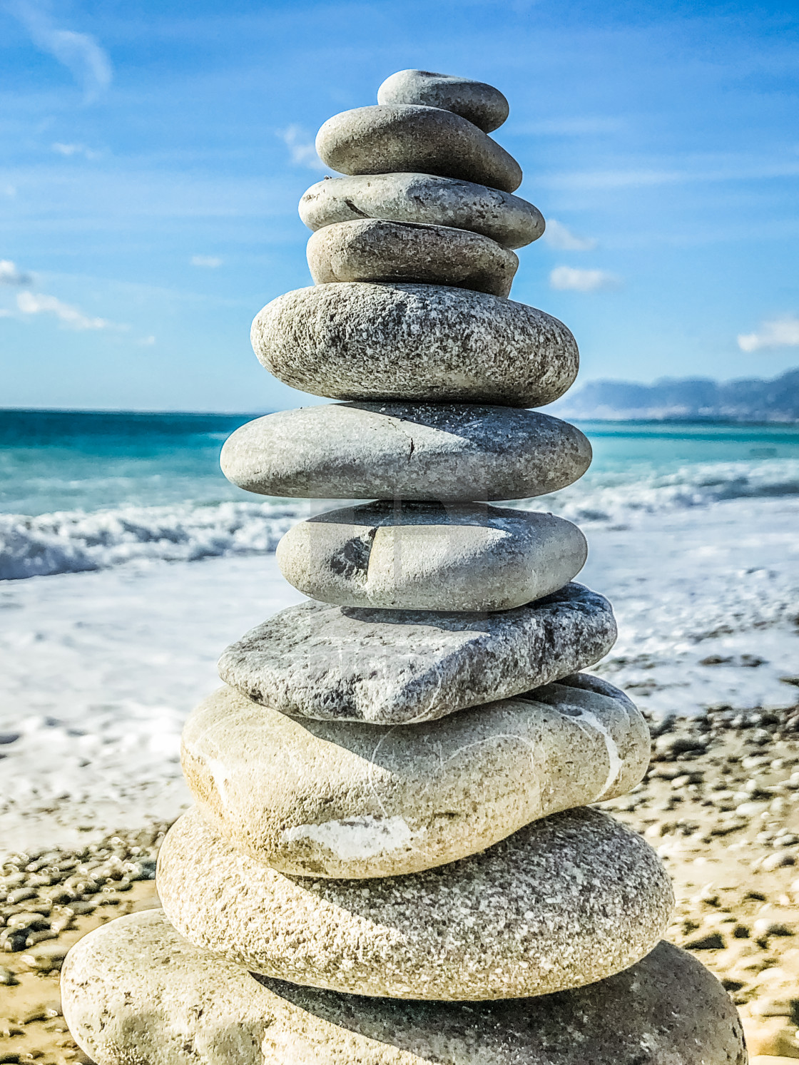 "High pebble stack, sea in background" stock image