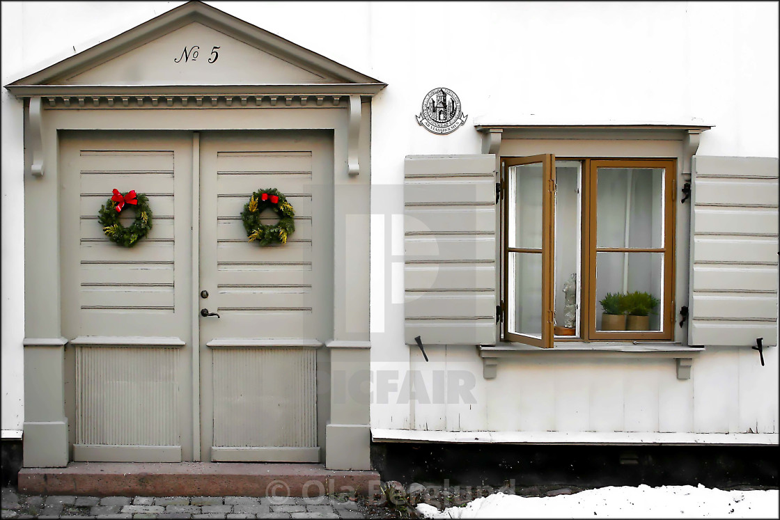 "Door and window at Djurgården in Stockholm." stock image