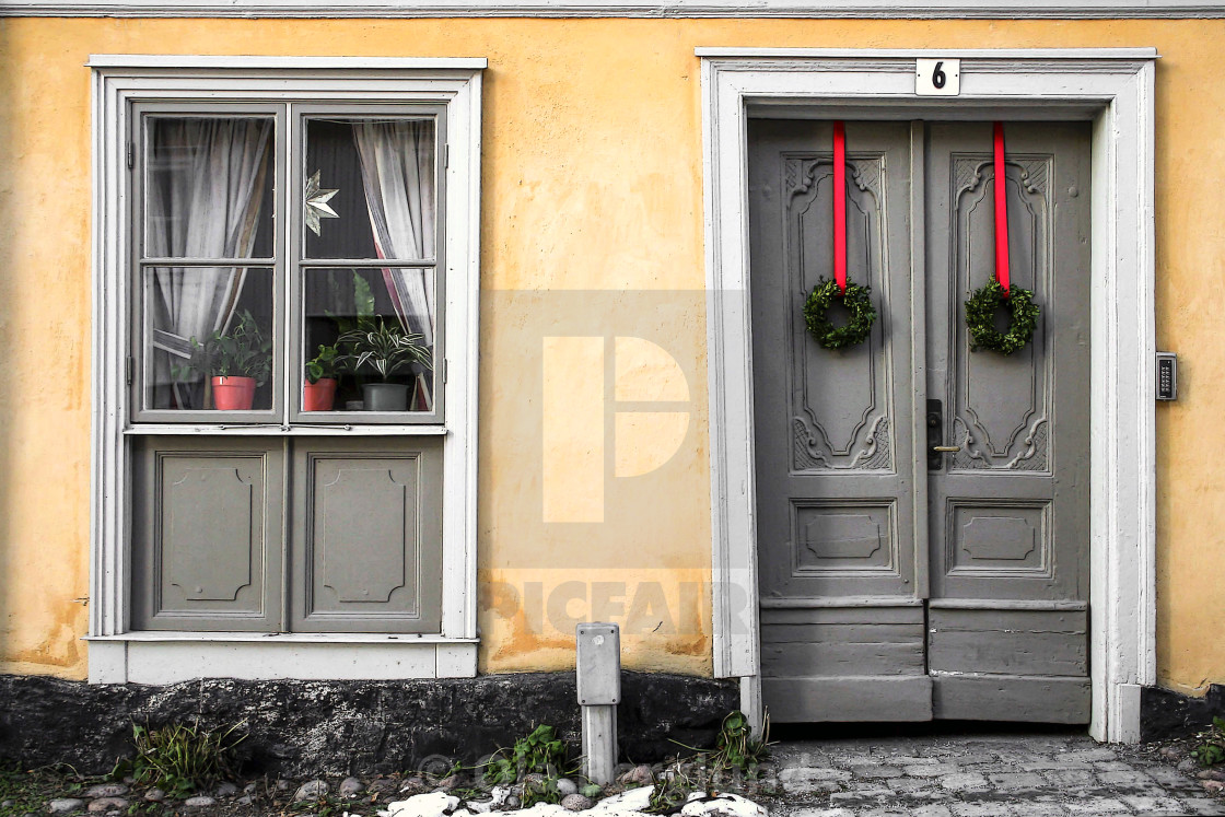 "Door and window at Djurgården in Stockholm." stock image