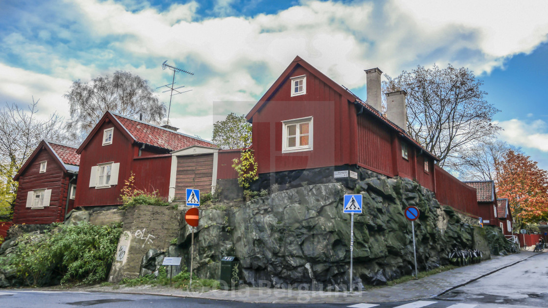 "Wooden house at Åsögatan at Södermalm, Stockholm." stock image